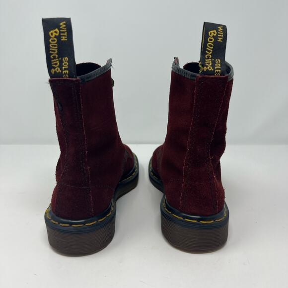 VTG Very Rare Dr Martens Na Na Boots Women's Size 7 Burgundy Suede 8 Eyelet - Picture 8 of 14